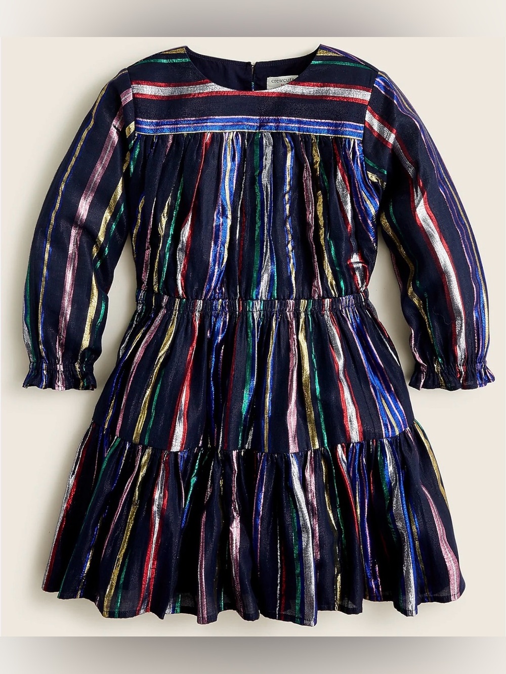 Crewcuts Girls' puff-sleeve dress in metallic rainbow stripe size 8